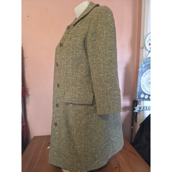 Vintage Pendleton Tweed Wool Trench Coat Womens Size Medium 1950/60 3/4th sleeve - Picture 2 of 10